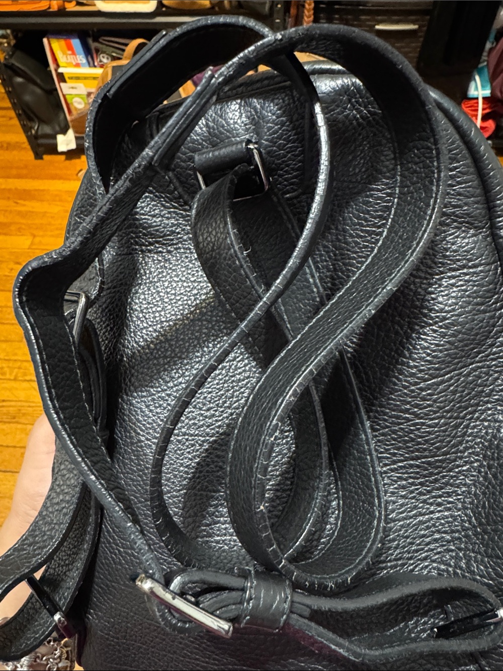 Furla Black Pebbled Leather Mini Backpack with Silver Studs - Picture 10 of 15